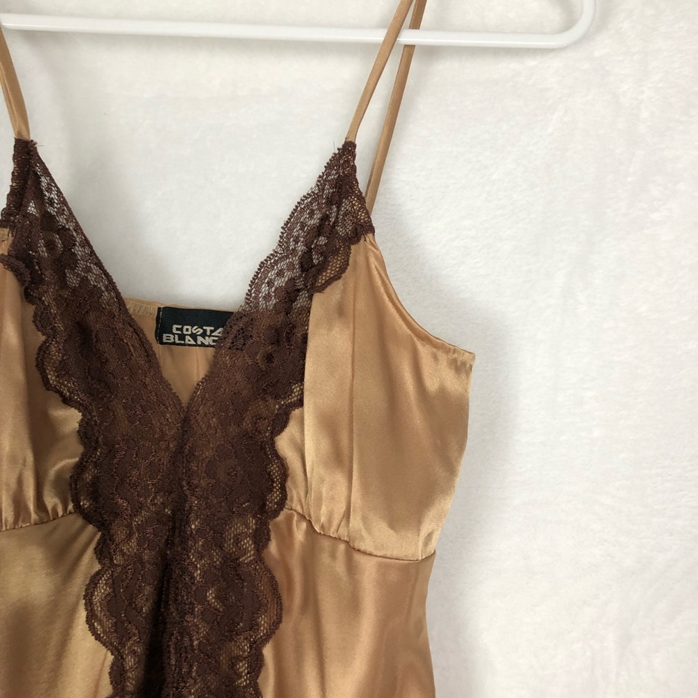 costa blanca small gold brown lace trim slip dress - Picture 11 of 14
